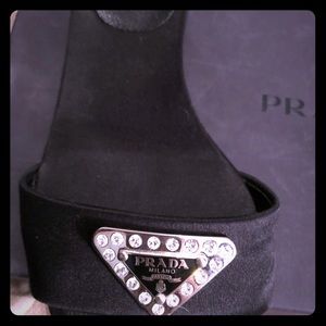 Prada black satin slides